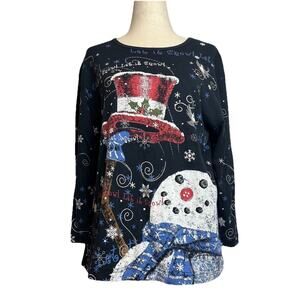 Vintage Studio Collection Women’s Xmas Holiday Snowman Sequin Shirt Size L